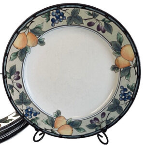 Mikasa Garden Harvest 5 Dinner Plates Intaglio, Fruit & Leaves On Rim, Cream VTG